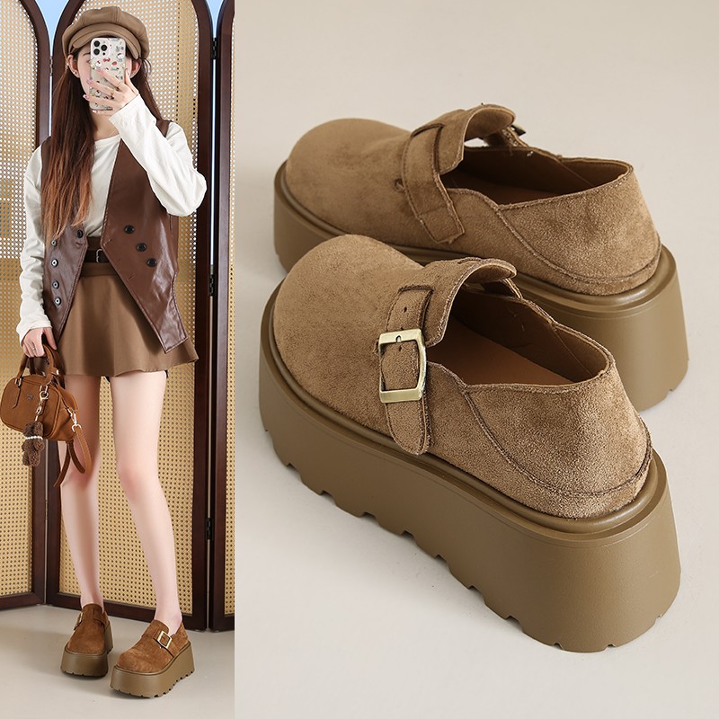 7CM厚底时尚复古勃肯单鞋女2025年春季新款百搭小个子增高乐福鞋