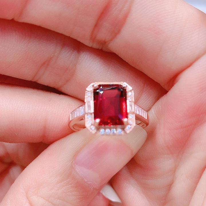 石榴石戒指银S925镶嵌7✖️9