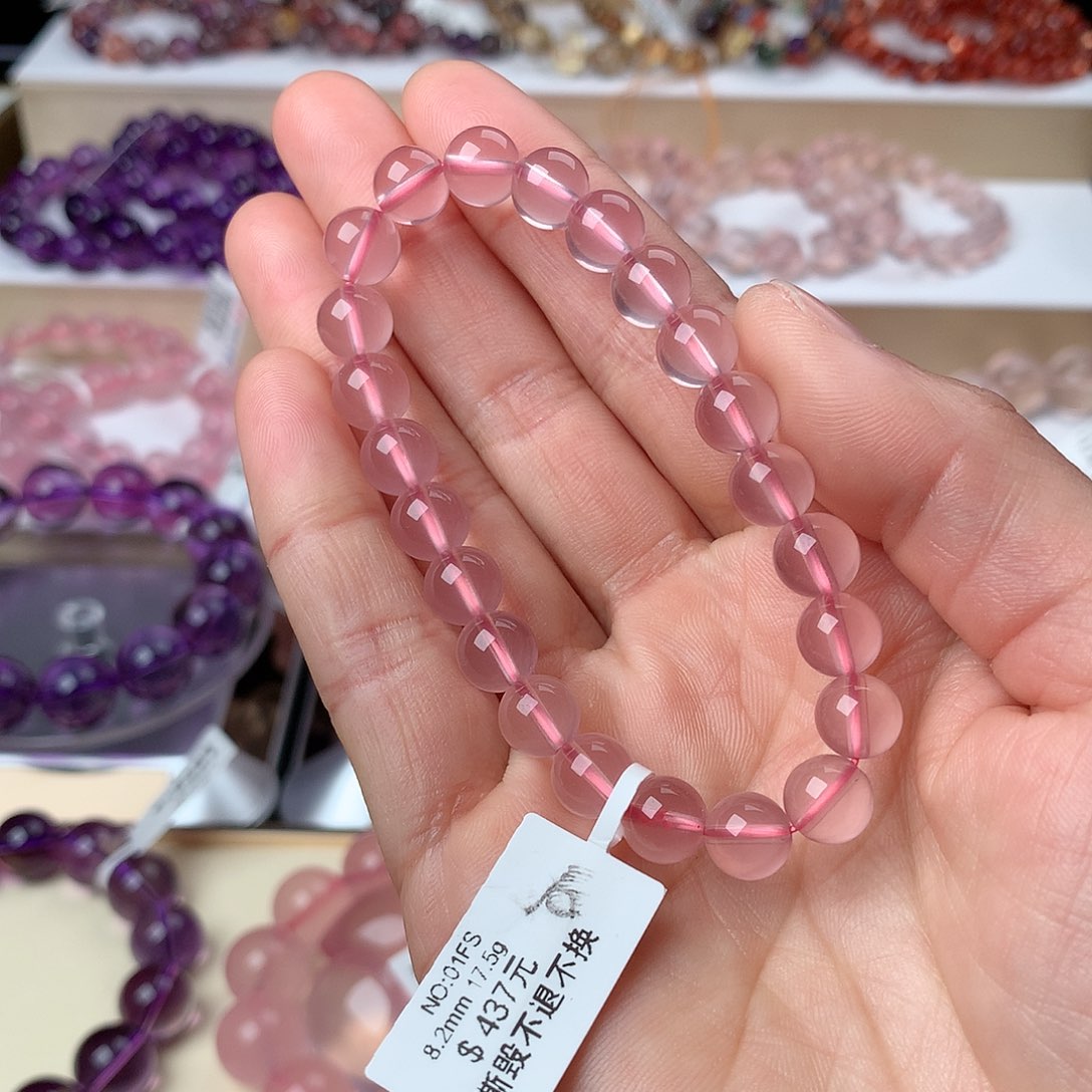 水晶手串未镶嵌ｆ*ｗ粉水晶