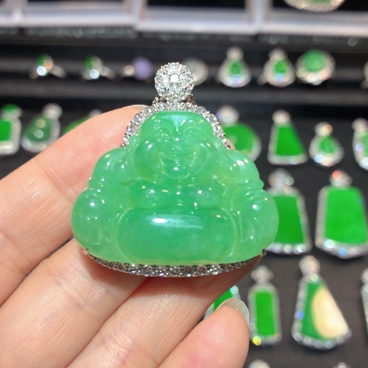 翡翠18K金镶嵌吊坠(不含链)翡翠