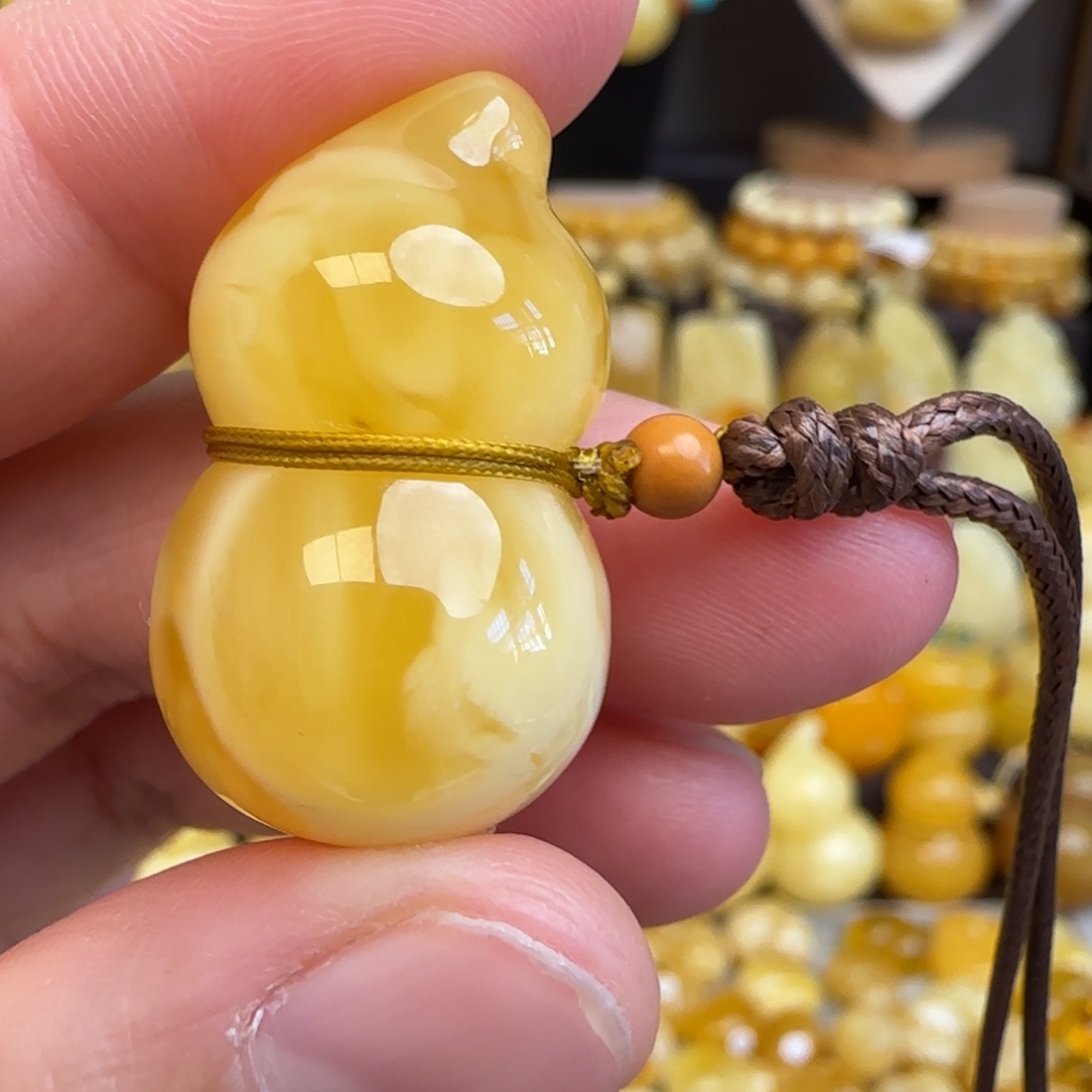 琥珀未镶嵌套链天然俄料蜜蜡葫芦