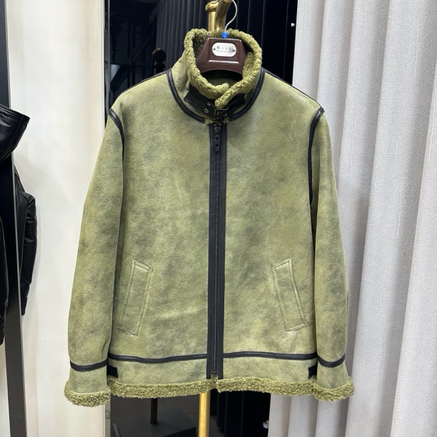 男士新款B3飞行服原生态皮毛一体抹茶色时尚休闲冬季保暖真皮皮衣