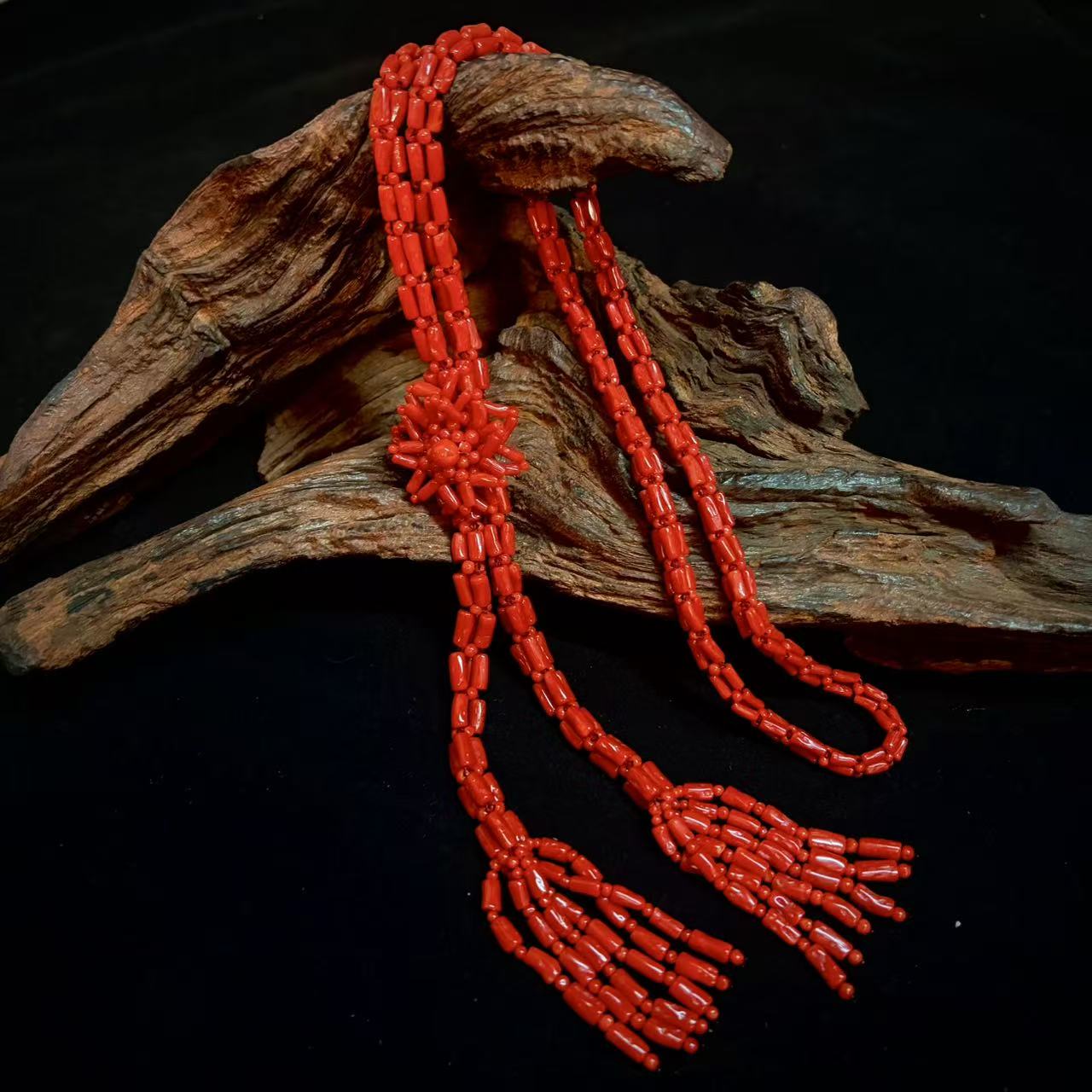 碧海丹心-天然沙丁红珊瑚科西卡毛衣链——07001