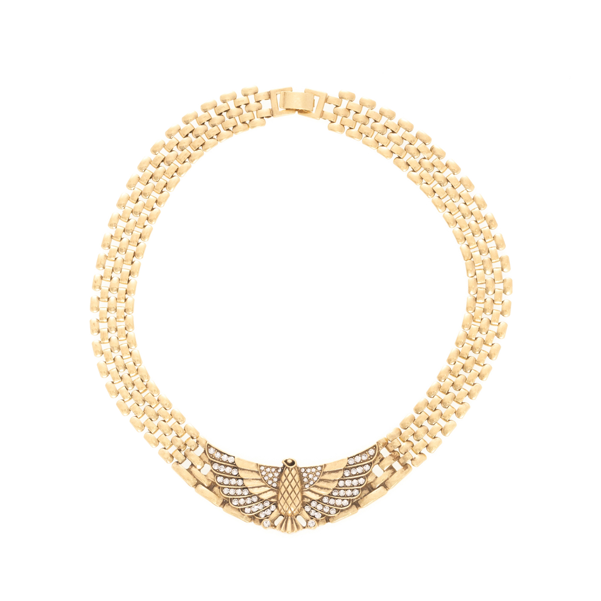 铜合金项链 中古vintage复古做旧镶钻雄鹰宽版项链手链