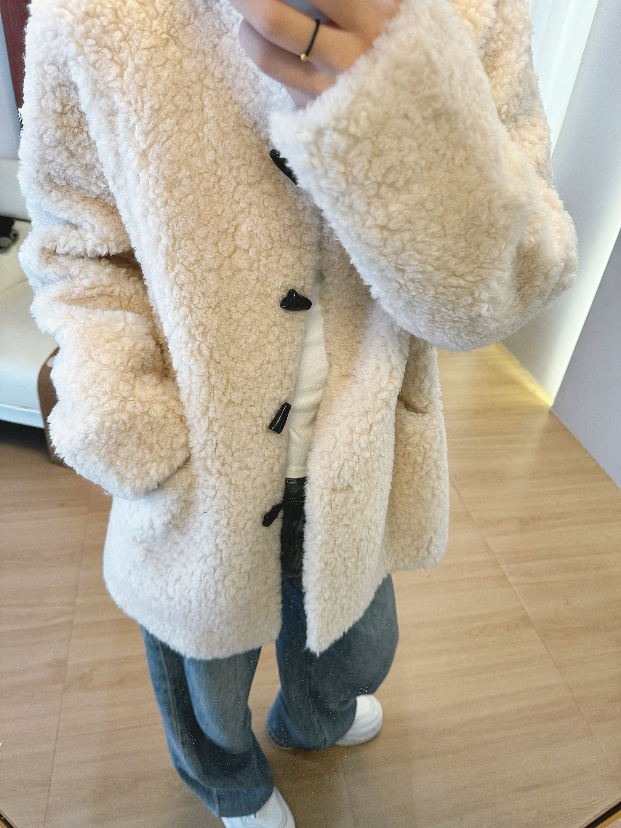 新海宁100纯羊毛一体韩系牛角扣立领中长款外套女冬2583-2加长