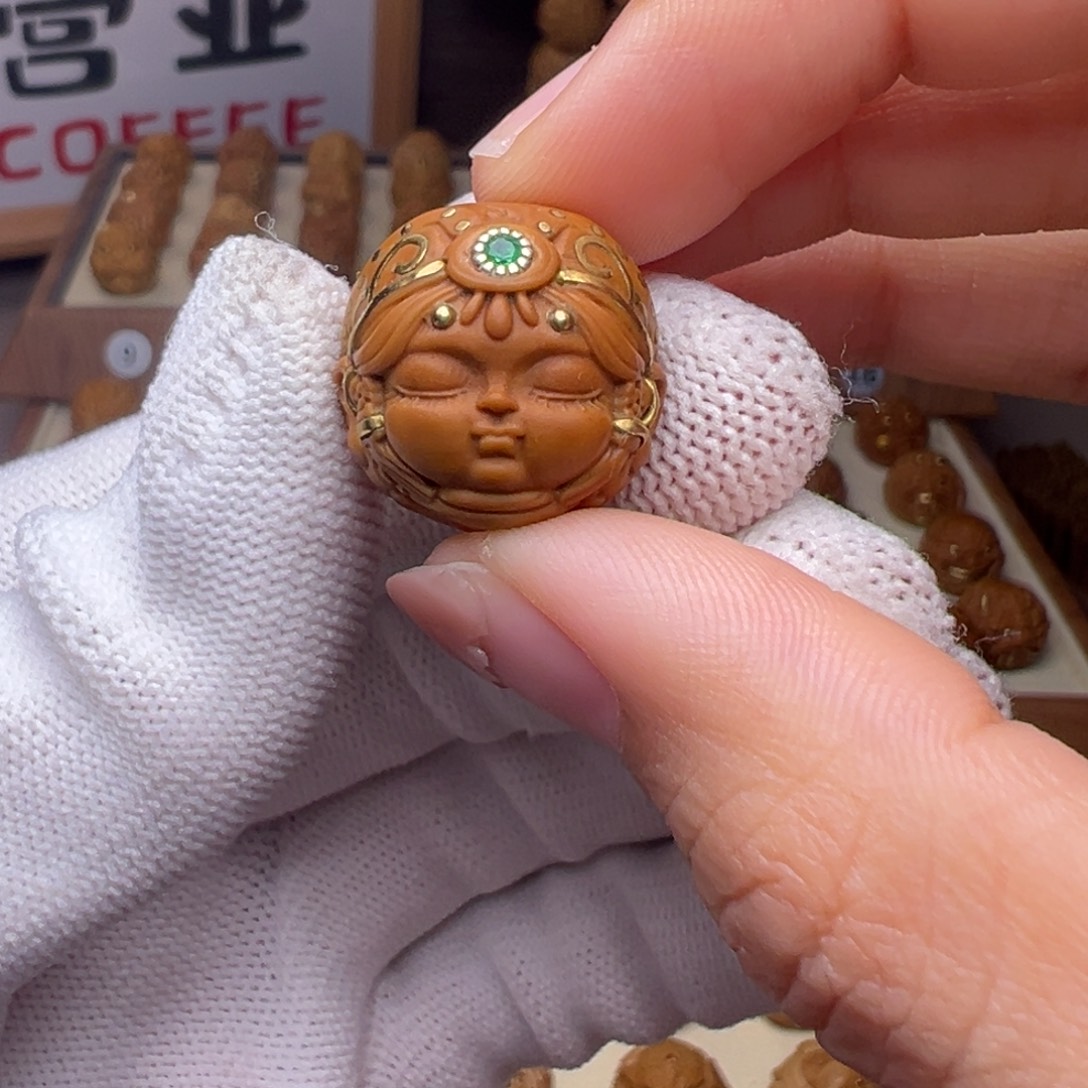 把件猴头核桃镶嵌款扎基拉姆全品有正常封口线