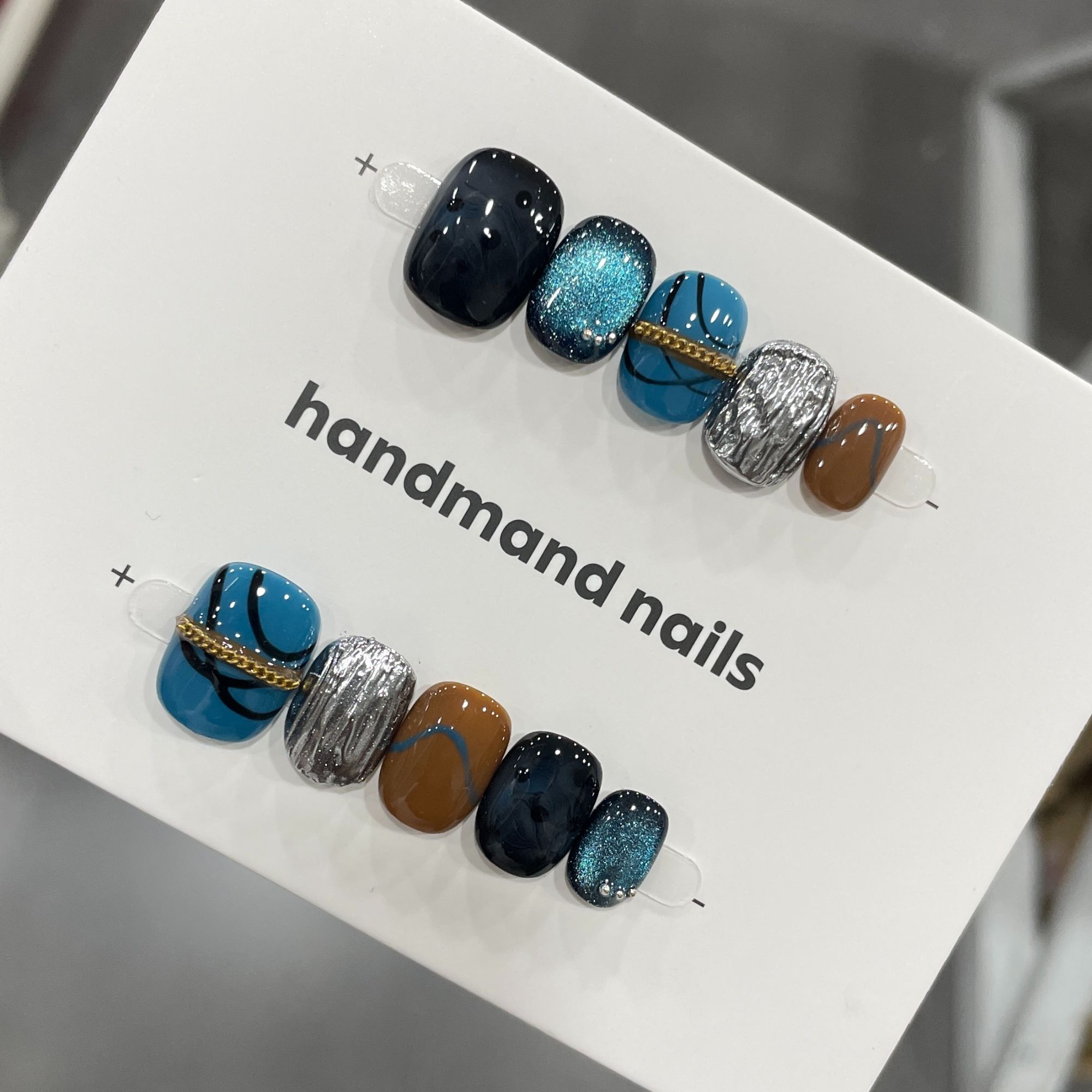 【布鲁斯】蓝灰调清冷感ins风小众短甲手工穿戴甲猫眼跳色显白美甲