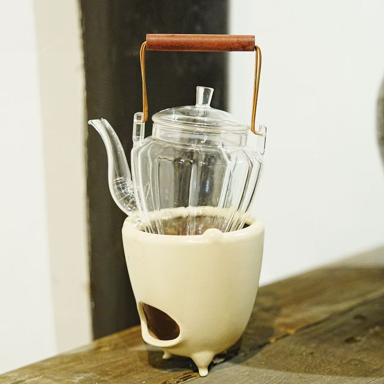 小喜宅 菊花提梁壶+喜花神荔白青灯炉