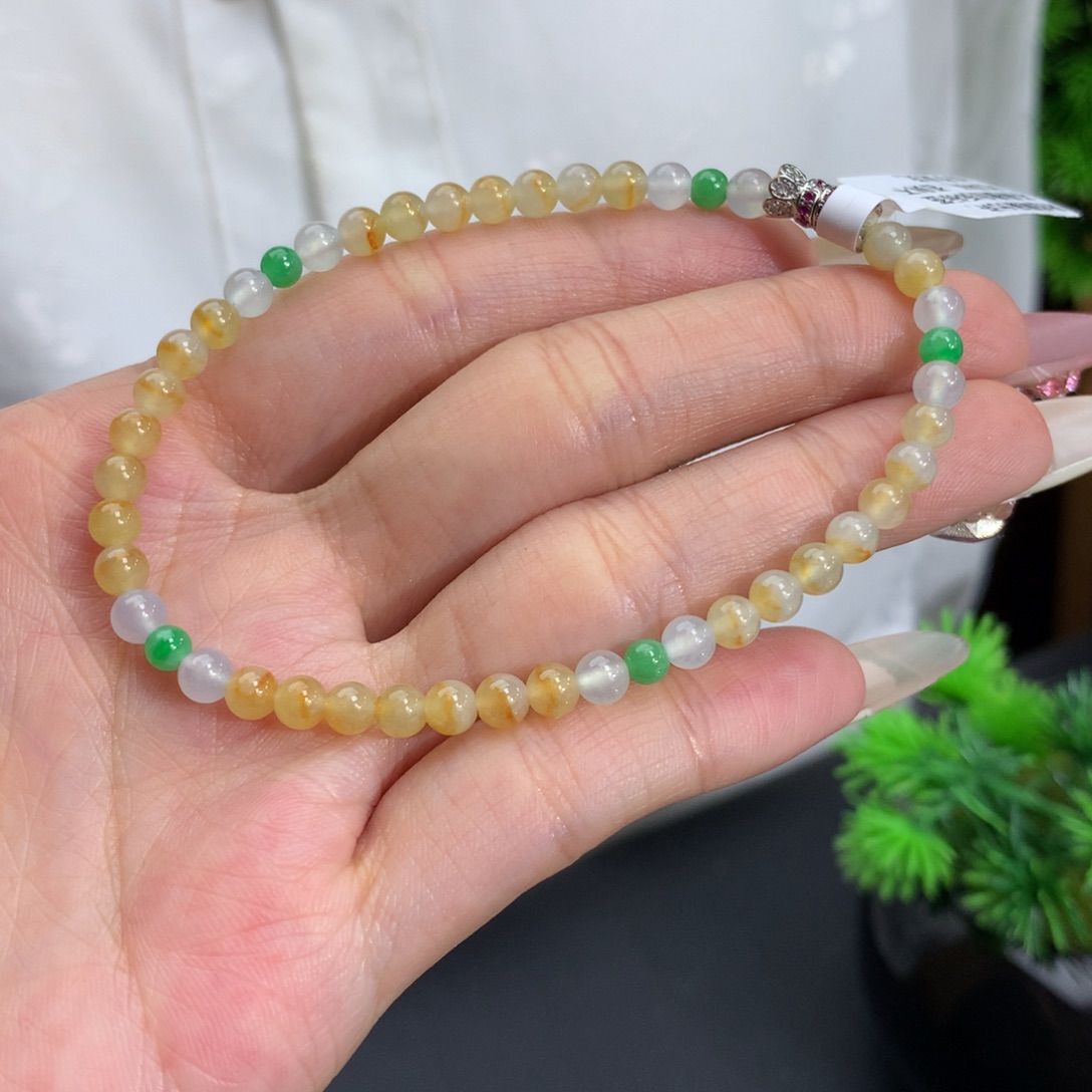 未镶嵌翡翠手链卡4.2冰胶黄翡手串