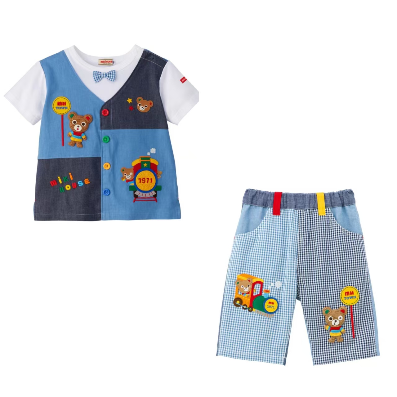 MIKIHOUSE2025新款男女宝好朋友系列小熊和朋友开火车郊游短袖T恤