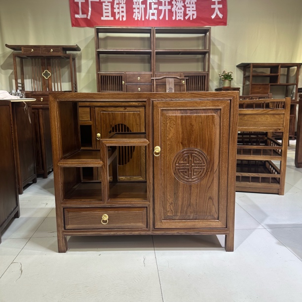 北榆木新中式茶水柜茶桌边柜茶水台餐边柜储物柜二人茶台烧水一体