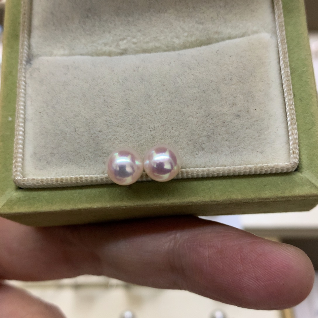 海水珍珠耳饰18K金镶嵌6-6.5akoya天女素钉