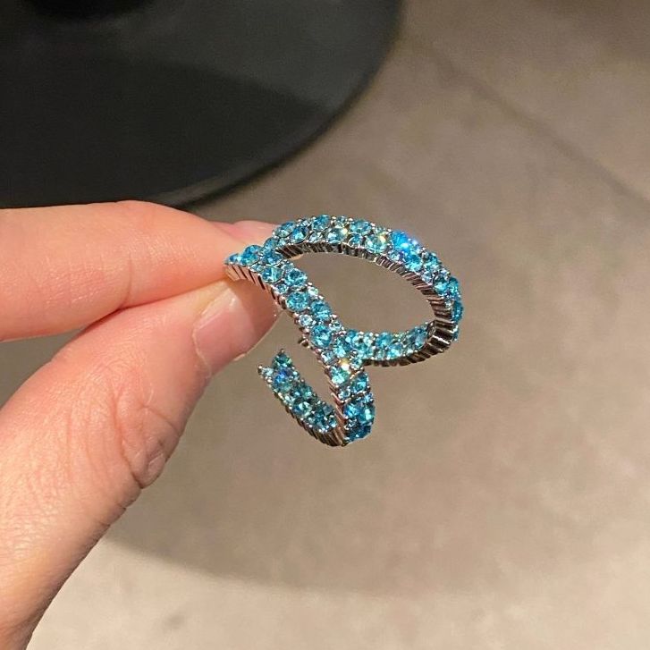 合金耳饰 8506冰萃蓝耳圈小众设计感高级感个性圆圈耳环女A271-A