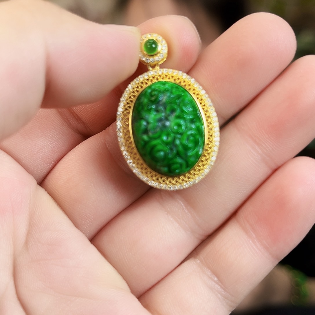 翡翠银S925镶嵌颈饰吊坠