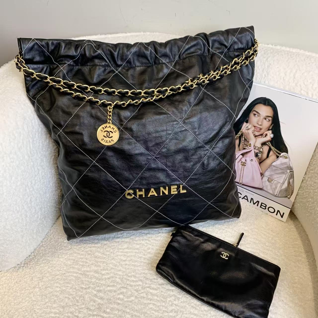 99新 Chanel/香奈儿 外缝22bag大号/76851158/12期免息/代卖服务