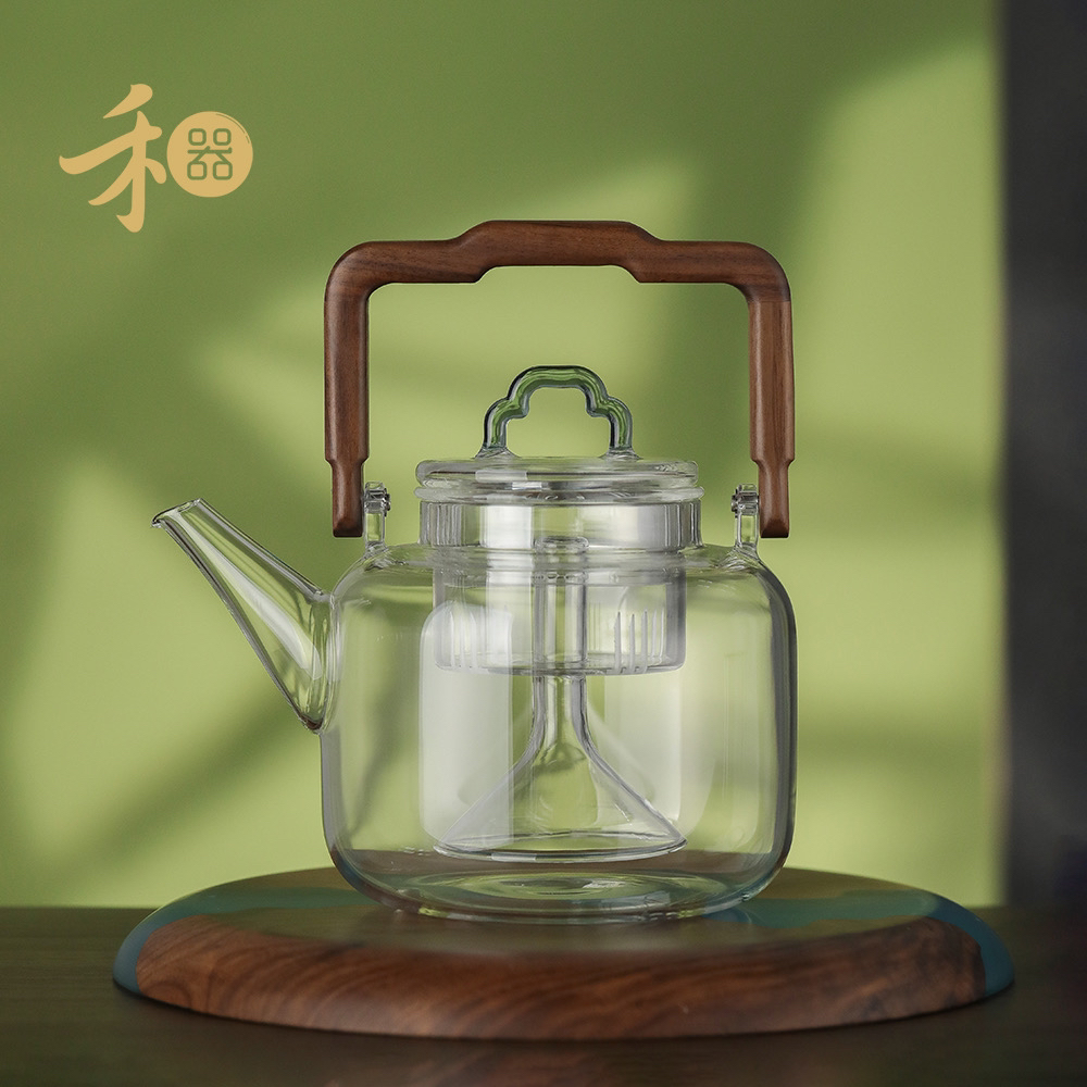 禾器木作·灵韵壶 高端提梁壶  高硼硅 玻璃蒸煮壶