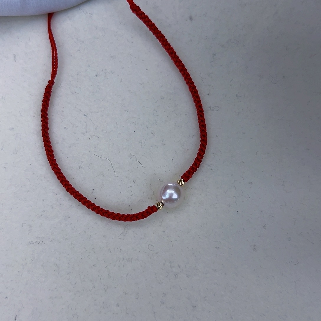 海水珍珠海水akoya红绳手链7-8mm未镶嵌
