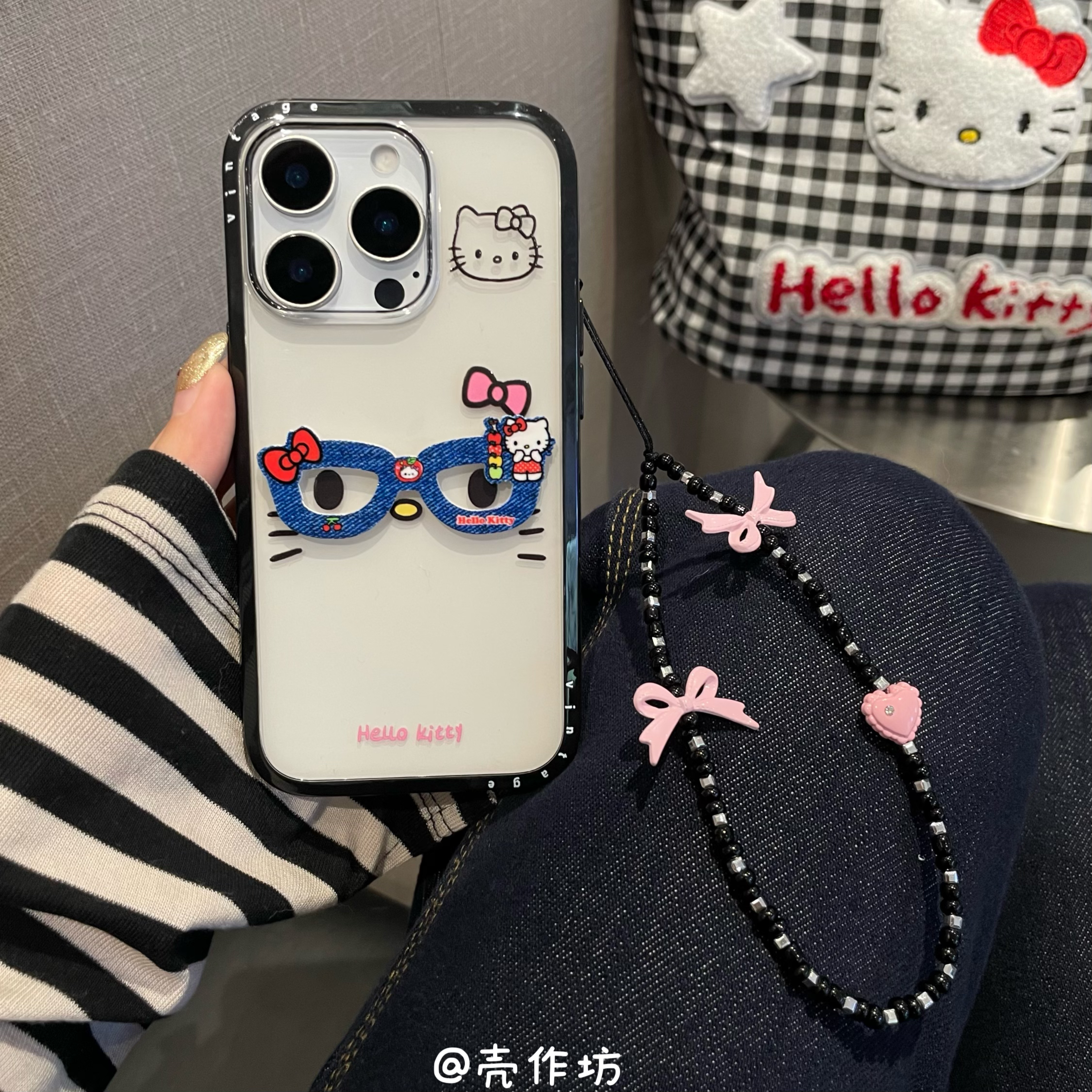 甜酷Kitty猫咪透明眼镜框适用苹果iPhone16pro/15/14手机保护套