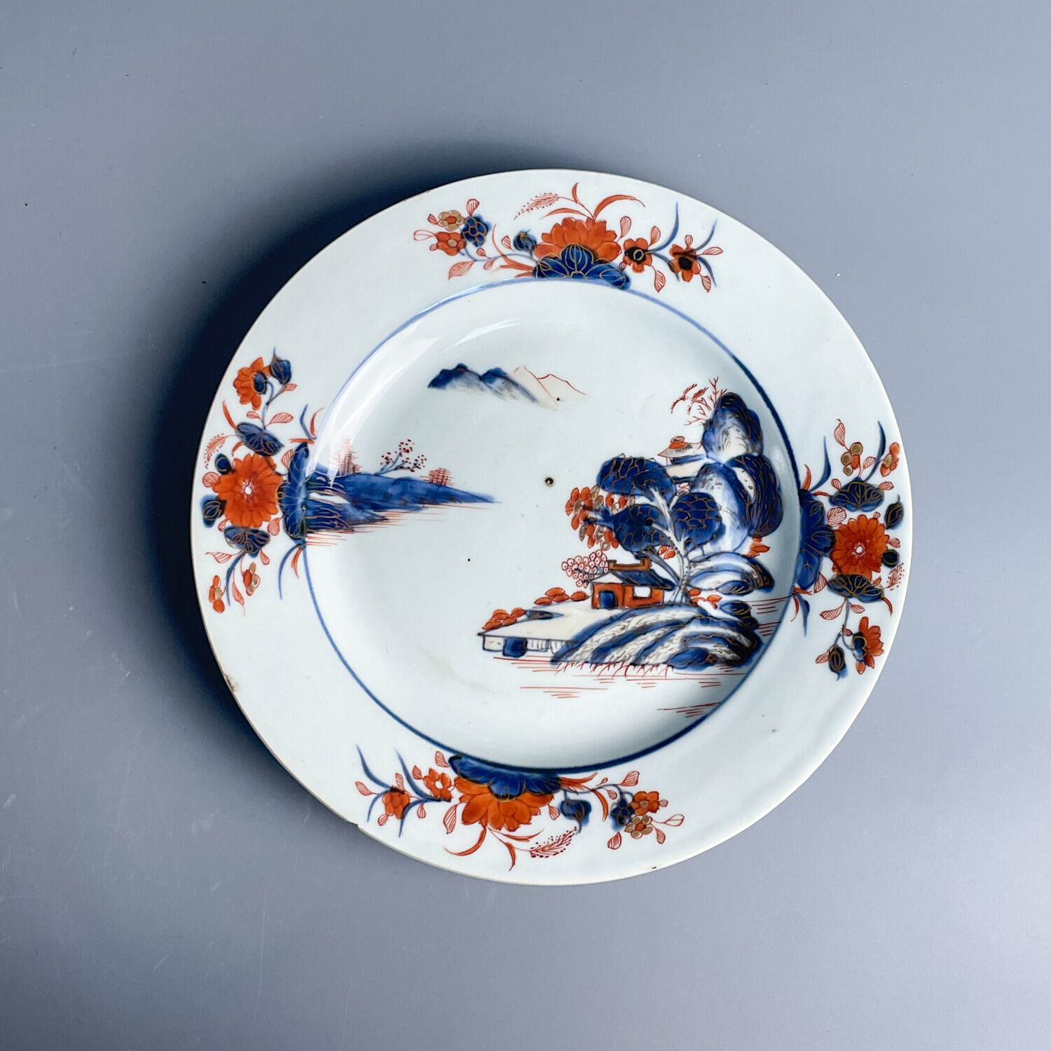 清康熙 青花矾红描金山水盘2-M25KN008D86/绣花张/古董瓷器收藏