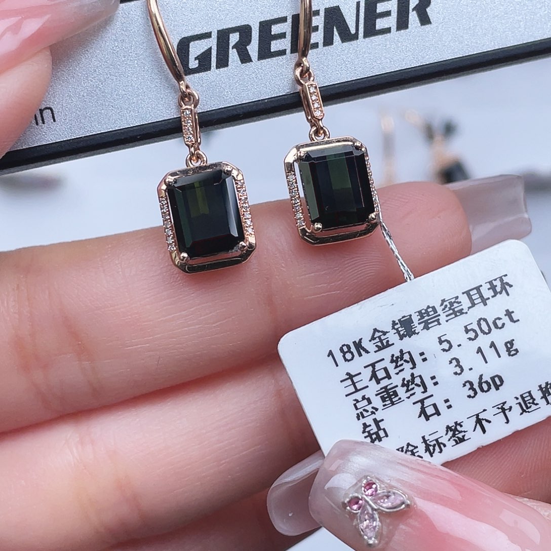 金***修耳饰18K金镶嵌碧玺