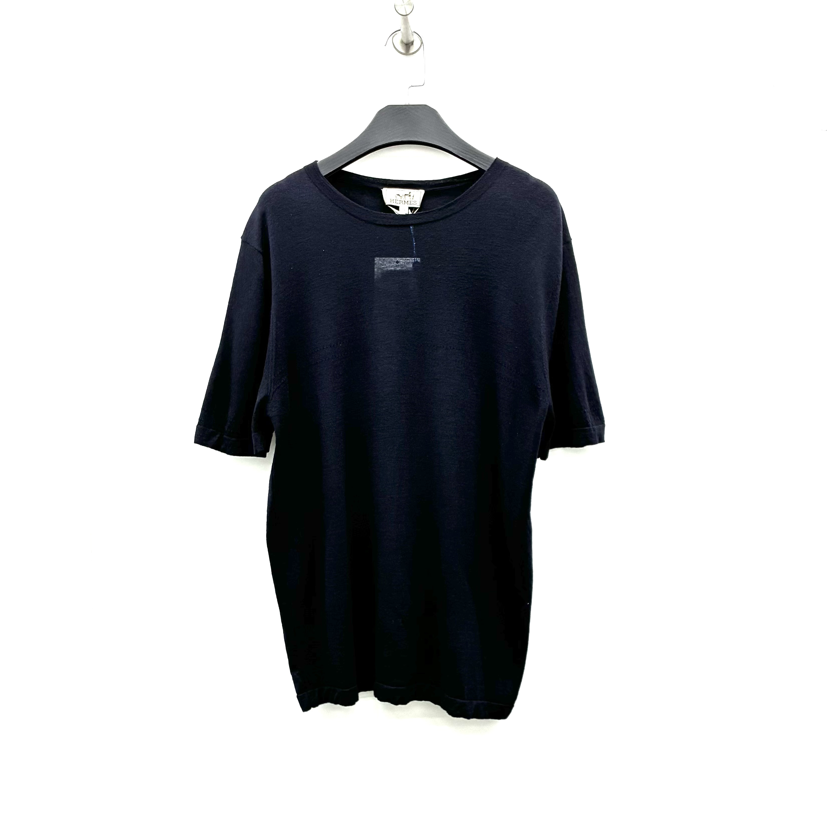 99新 Hermes/爱马仕 深蓝色羊毛T恤XL码1626