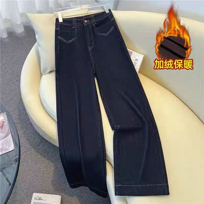 9671#秋冬时尚加绒复古牛仔阔腿裤【B3-2】