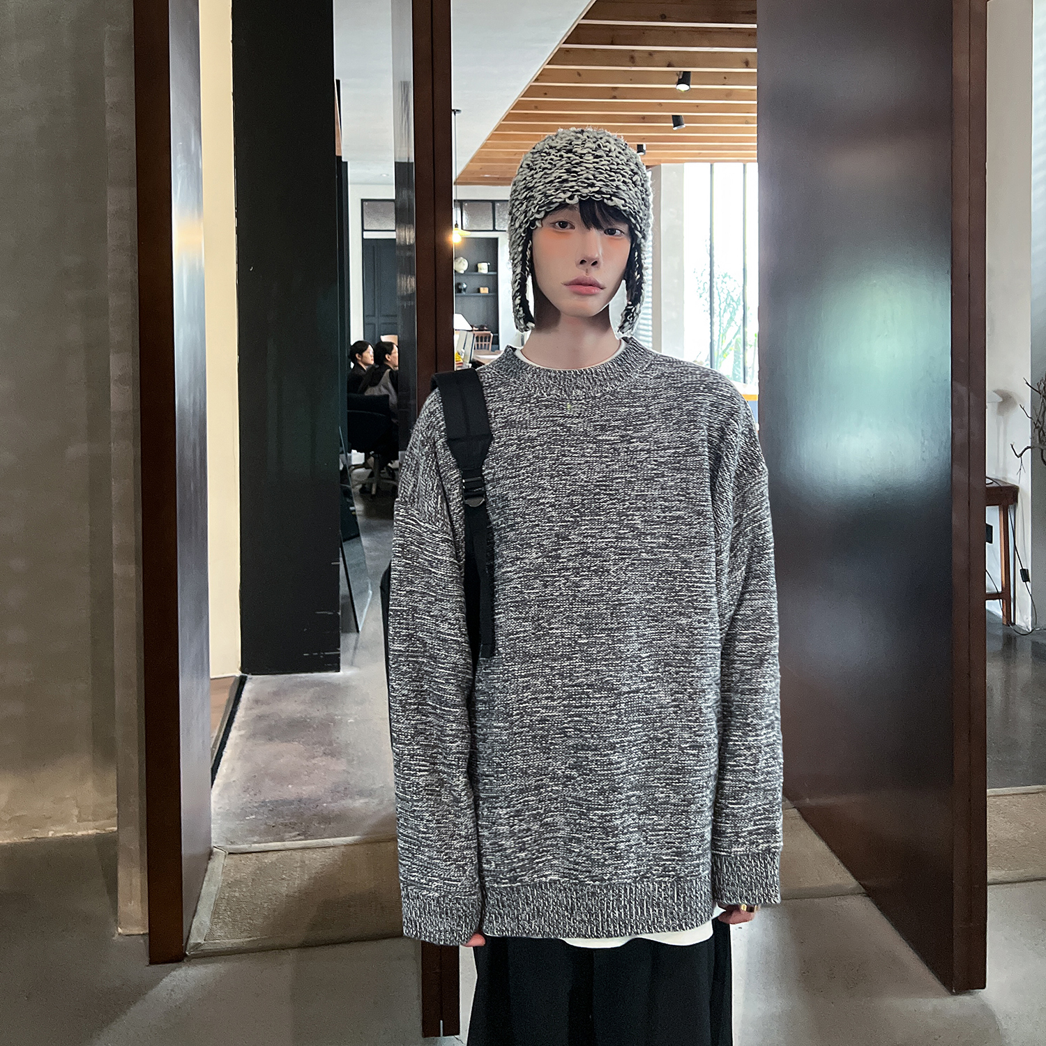 高林凡 韩版炒色百搭宽松毛衣男圆领加厚打底针织衫情侣上衣