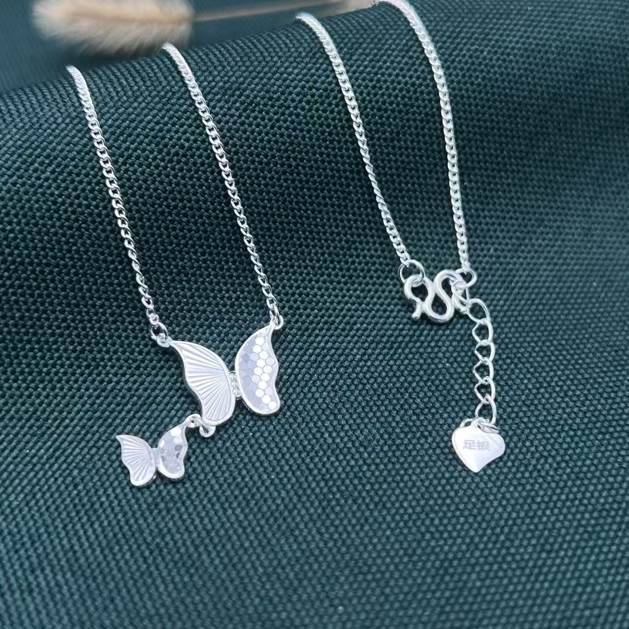 坠链均足银 银笙蔓 纯手工足银锤纹双蝴蝶项链时尚轻奢小众 TL15