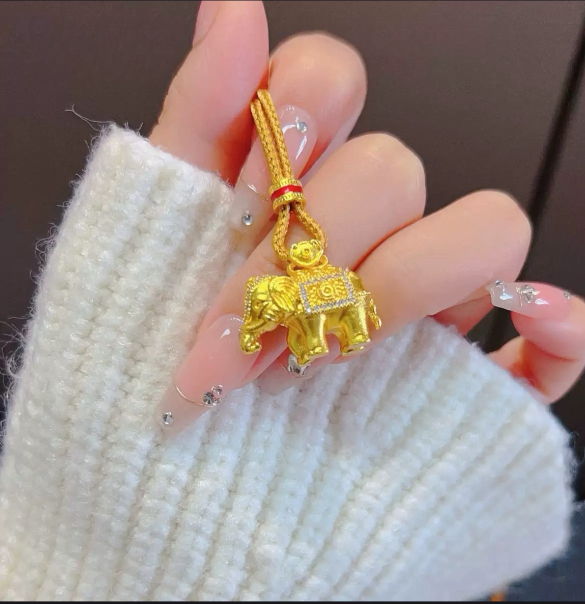 铜合金吊坠 铜合金 古法吉象如意轻奢毛衣链女款