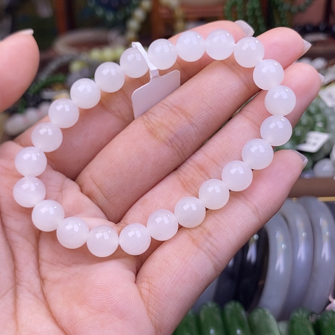 和田玉未镶嵌颈饰白玉手链8mm