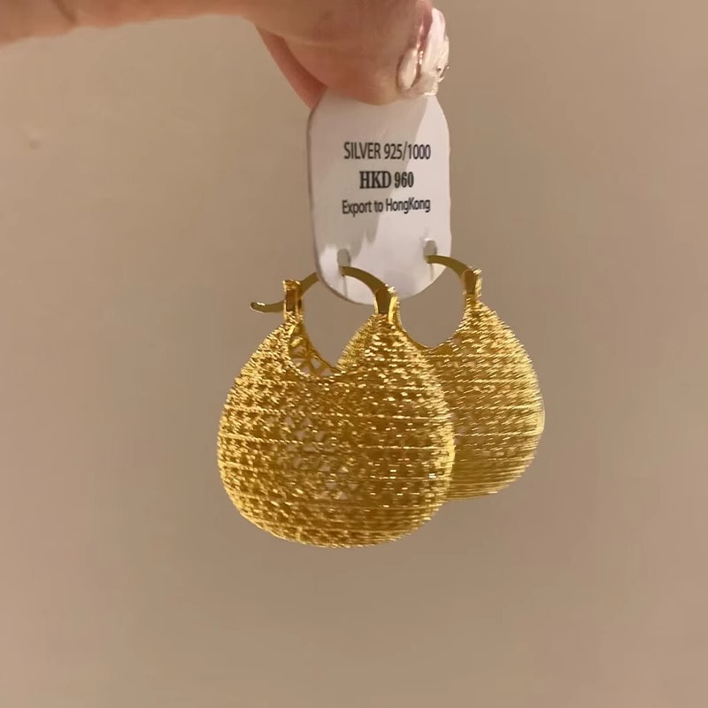 铜合金耳饰 古法镂空金色钱袋子耳扣女中式复古高级轻奢耳钉耳饰 