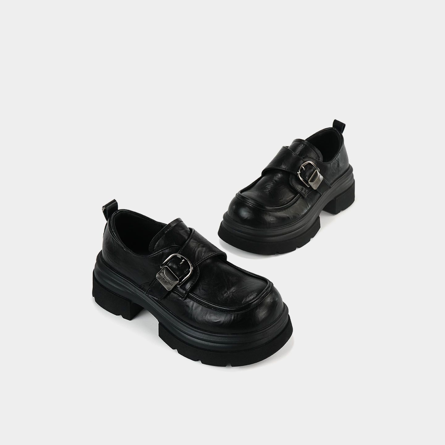 厚底小皮鞋女黑色增高浅口单鞋乐福鞋