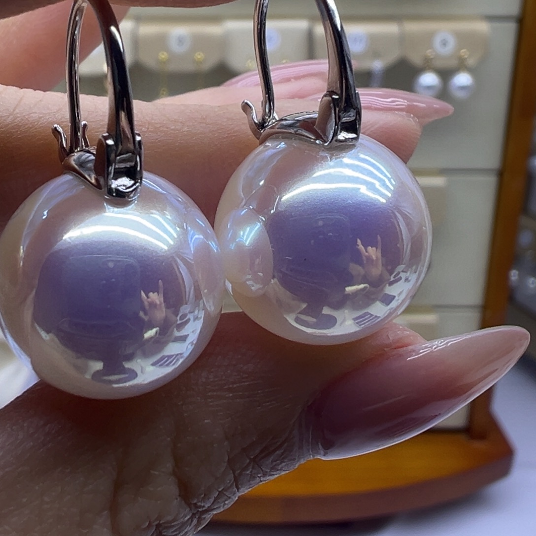 淡水珍珠银S925镶嵌耳饰