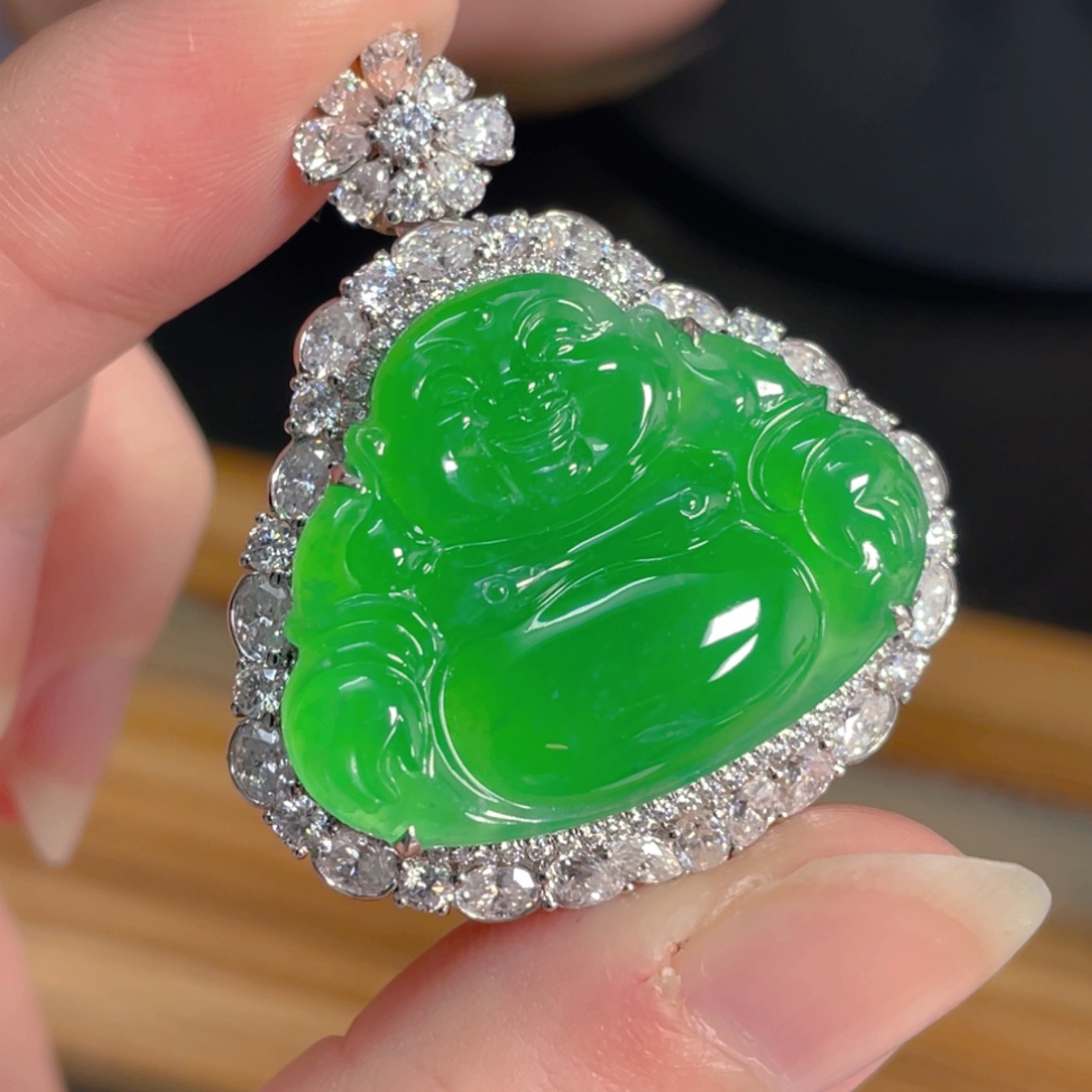 翡翠18K金镶嵌吊坠(不含链)