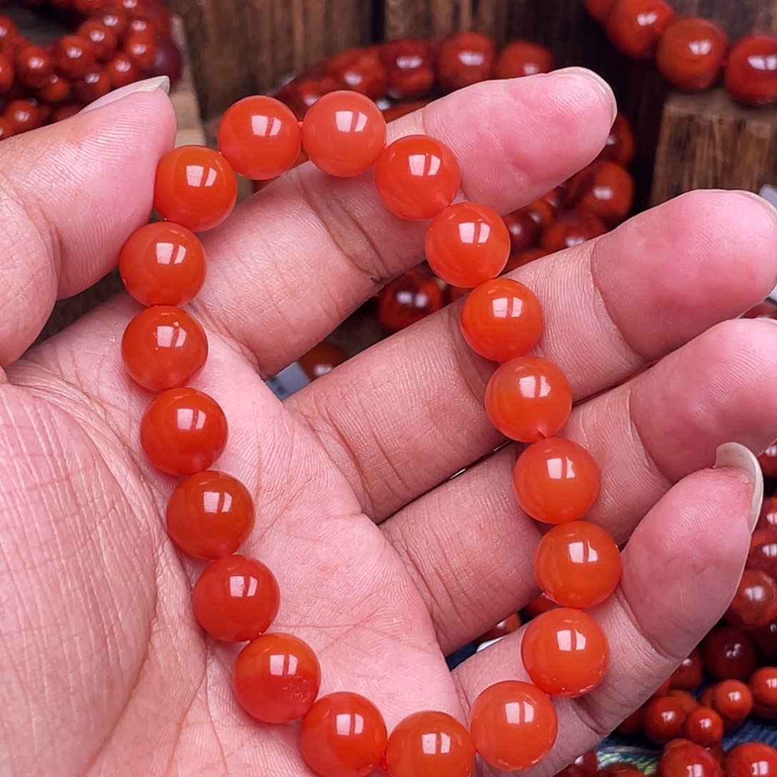 南红玛瑙未镶嵌手链南红凉山卡10樱桃红