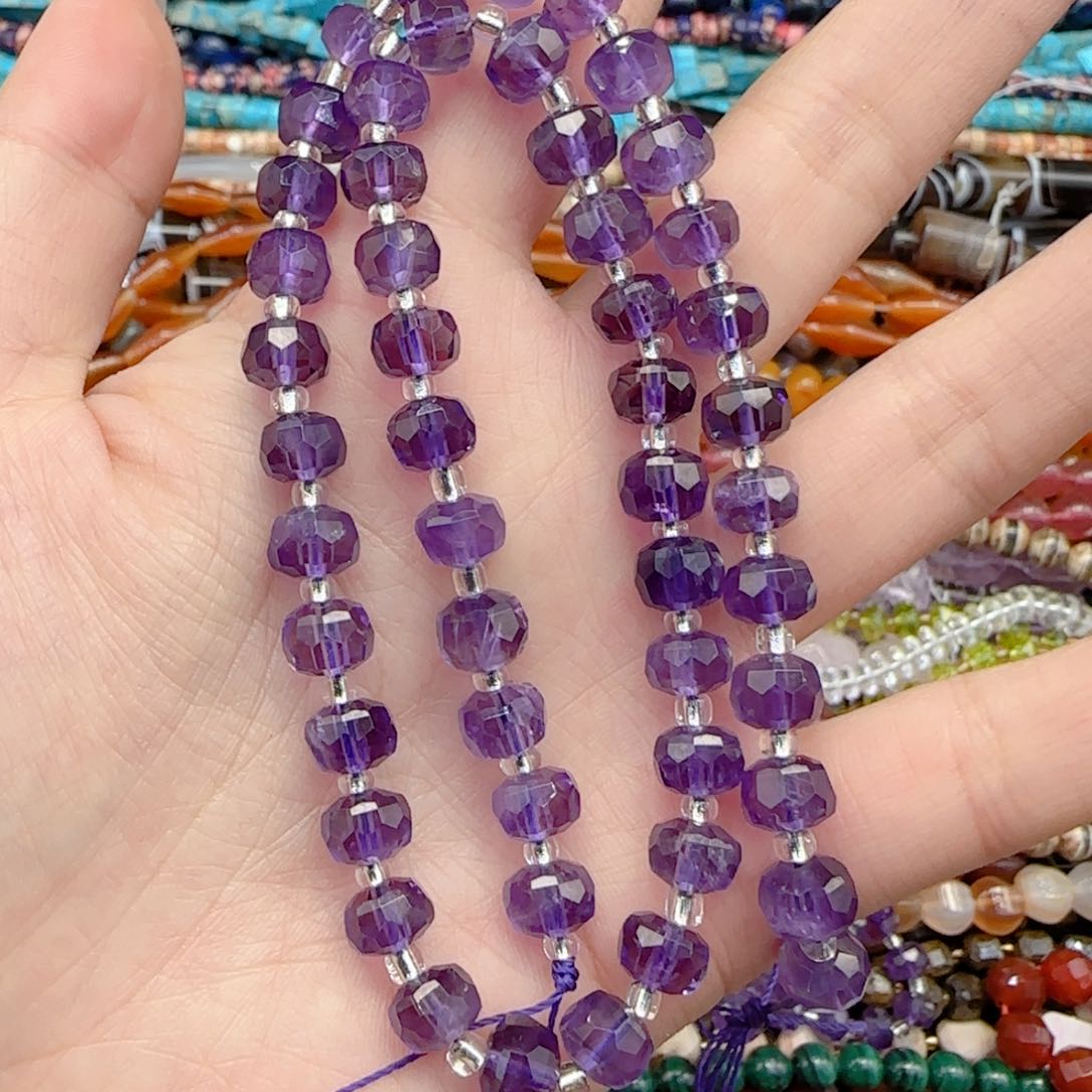 玛瑙/玉髓珠宝半成品未镶嵌紫水晶切面一条卡7