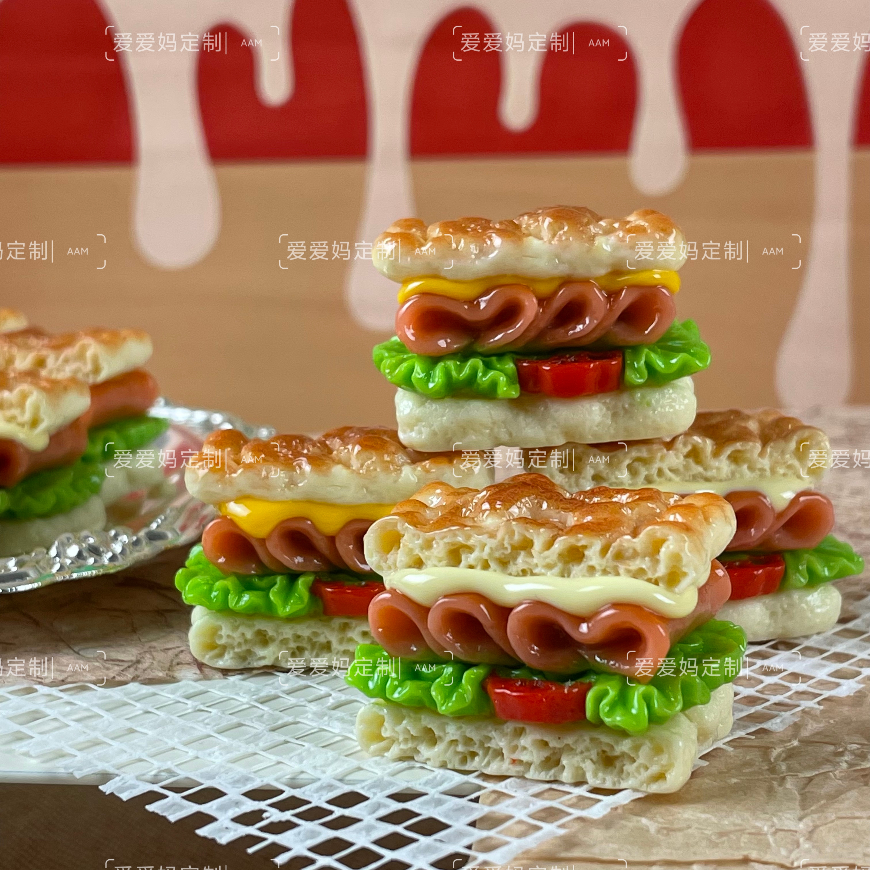 爱爱妈定制佛卡夏三明治微缩食玩 手机链diy材料配饰