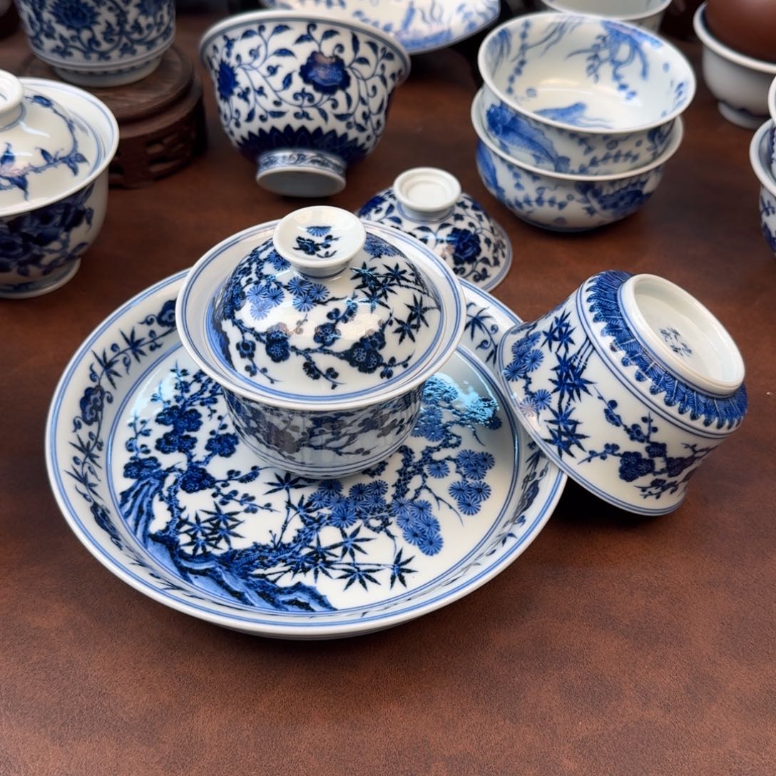 阿***雪摆件陶松竹梅三件套手绘