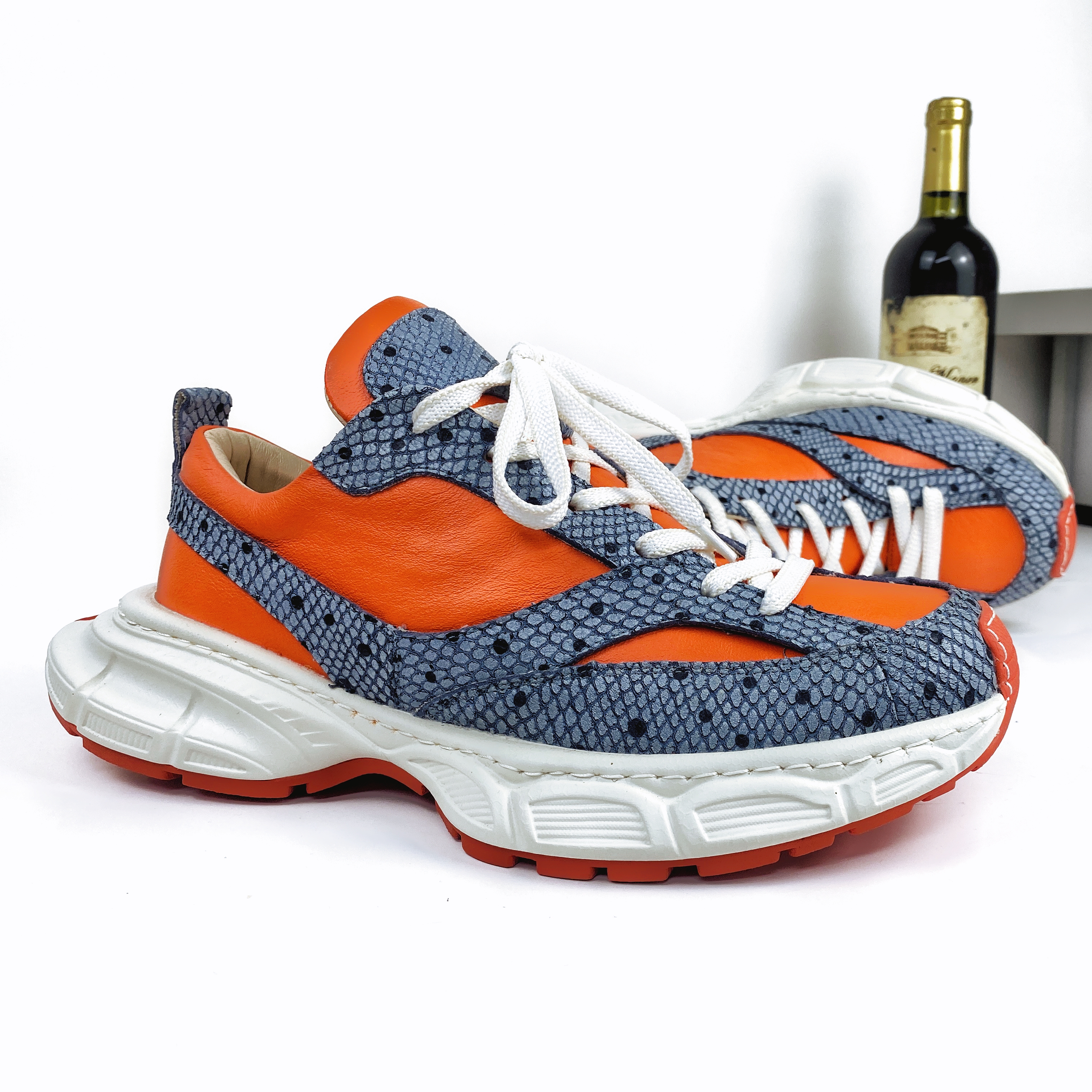 保真牛皮蓝色运动鞋休闲鞋鞋男士轻奢时尚百搭透气潮流低帮鞋子