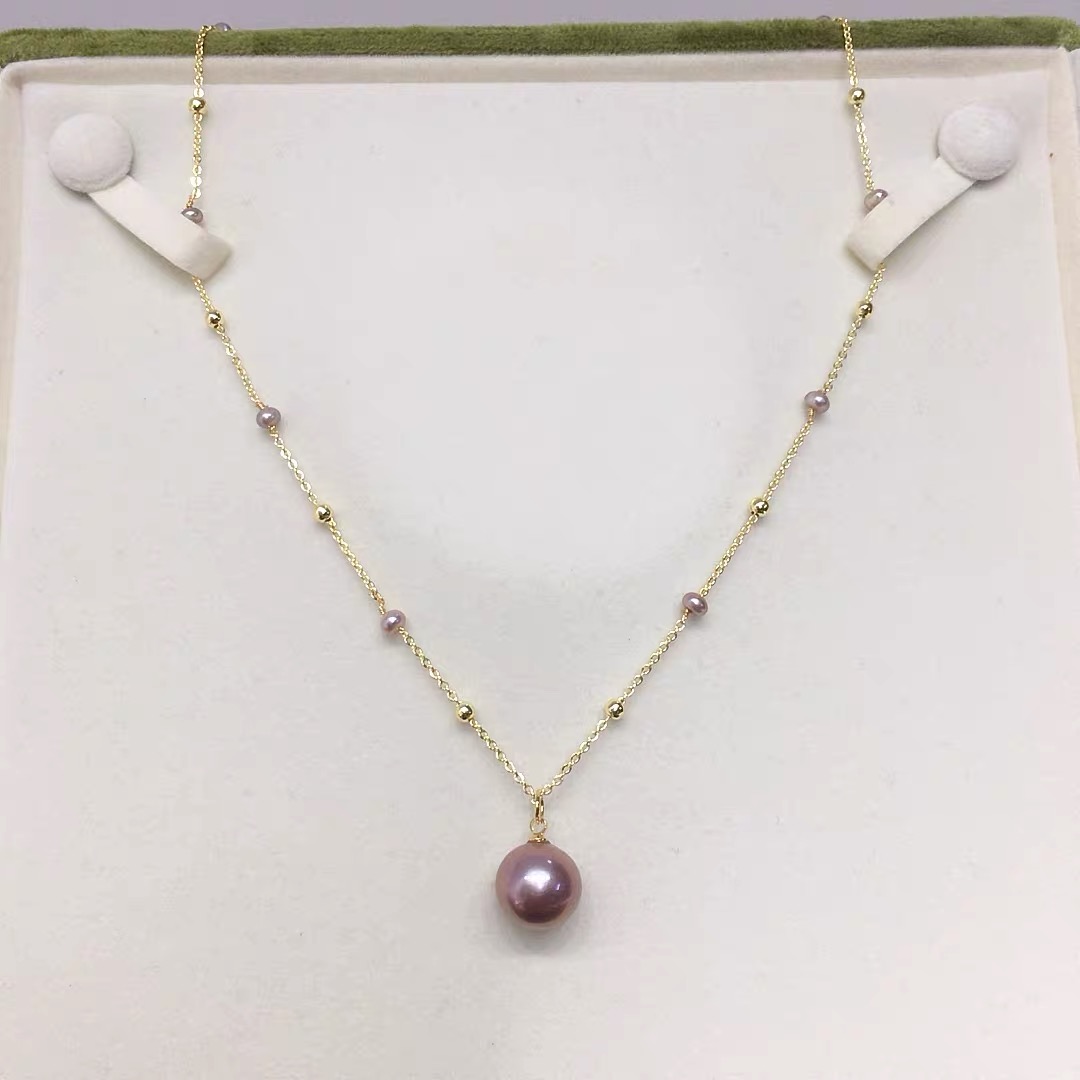 [紫珠满天星]10-12mm 淡水珍珠 经典百搭项链紫色 合金DXL00068