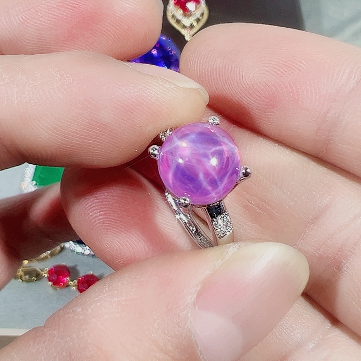 非金属红色蓝色满镶嵌吊坠戒指