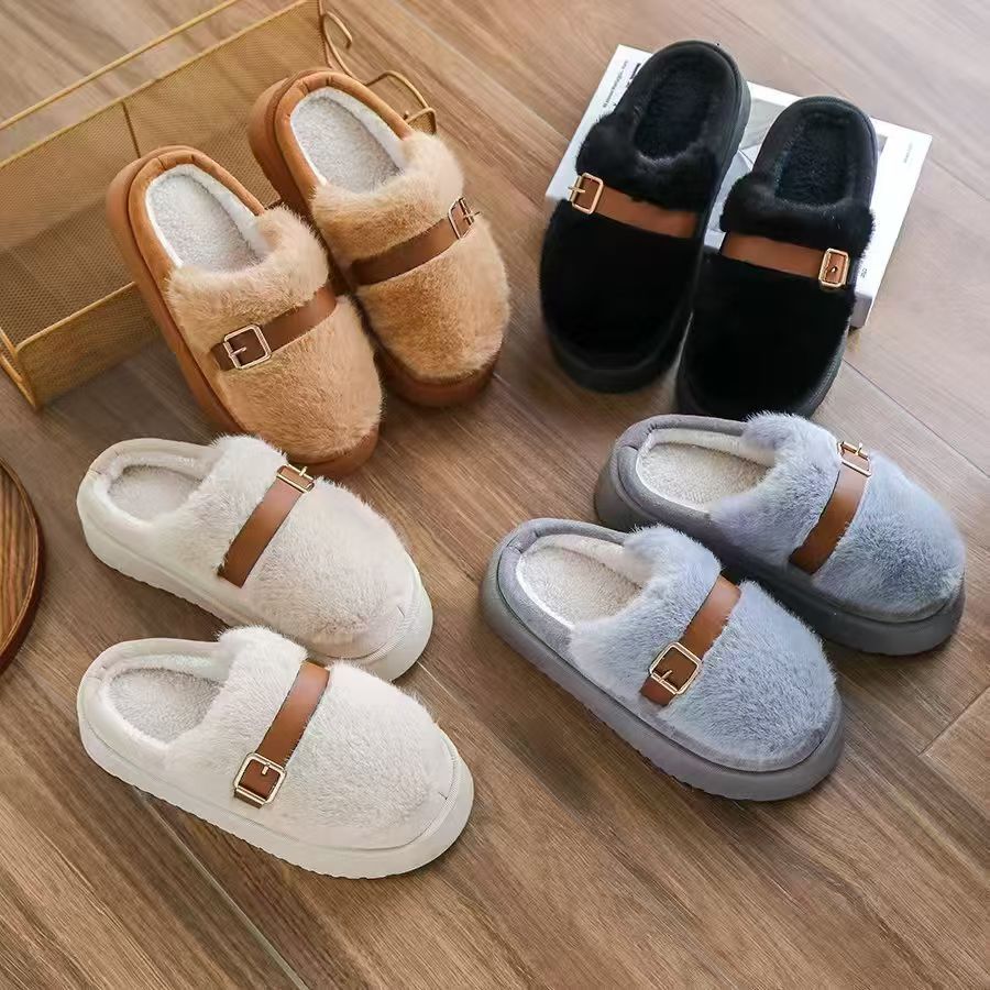 厚底保暖棉拖鞋冬季女士新款秋冬毛毛绒外穿加绒加厚室内家居拖鞋