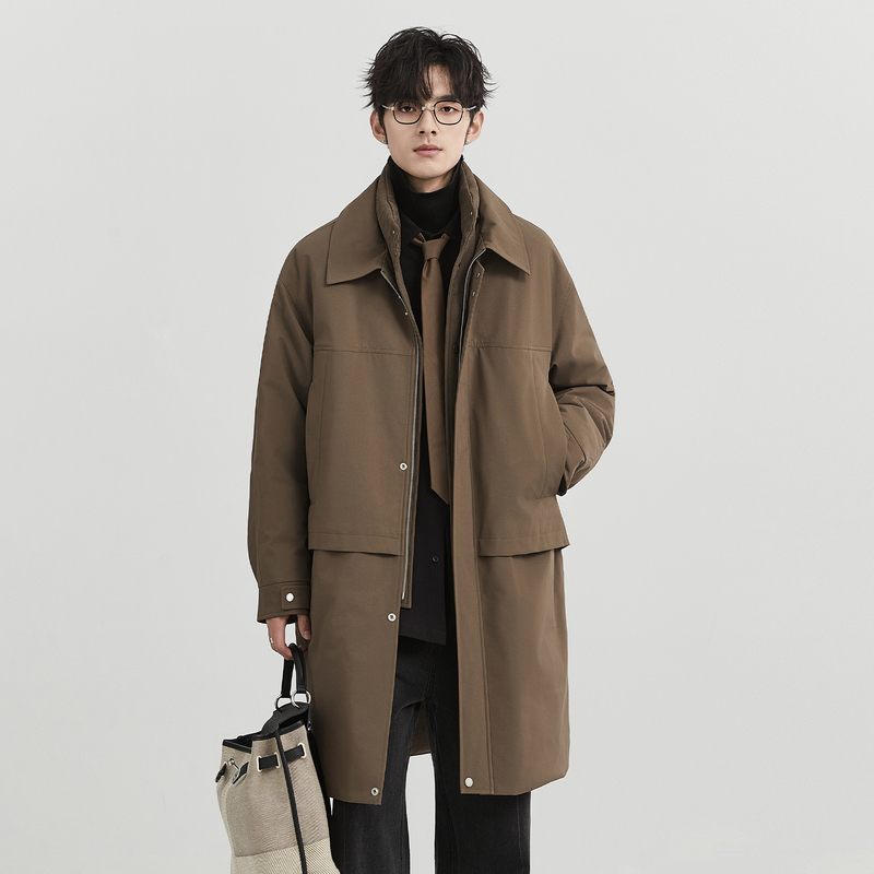 伯爵卓尔25冬季设计感假两件立领羽绒服男中长款保暖外套K551625