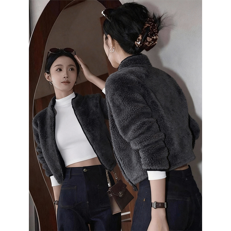 韩系秋冬装拍照必备衣服深灰色外套女款爆款2025新款开衫上衣洋气