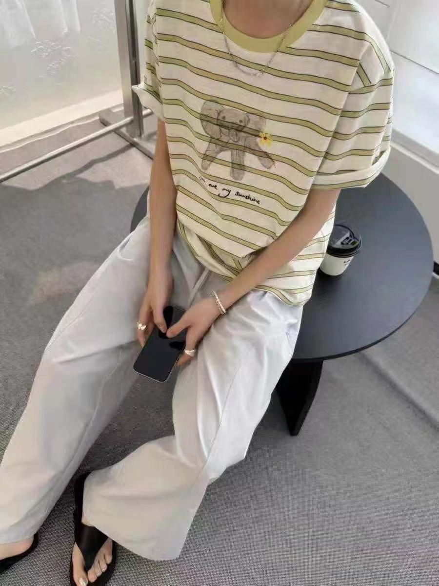 ★N4005 小象印花条纹短袖 T 恤 早秋休闲日常穿搭热搜款!