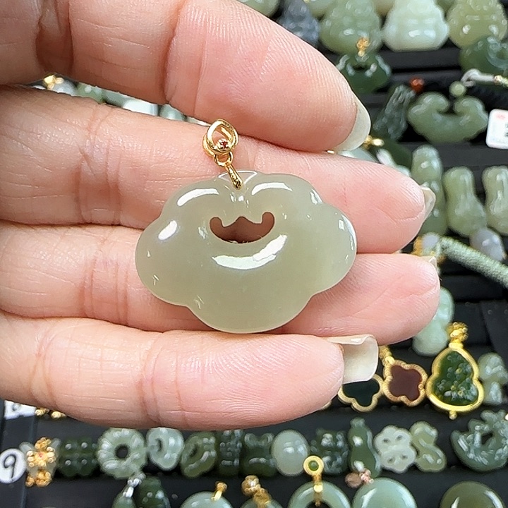 和田玉银S925镶嵌吊坠(不含链)