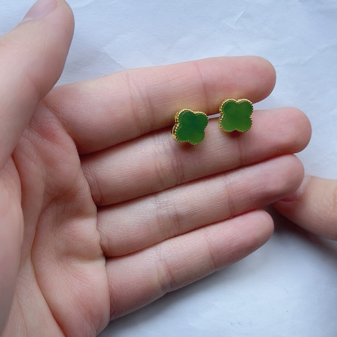 和田玉耳坠。k k银S925镶嵌