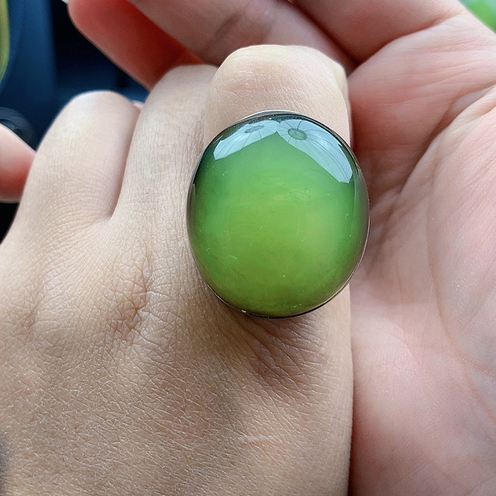 琥珀裸石银S925镶嵌戒指