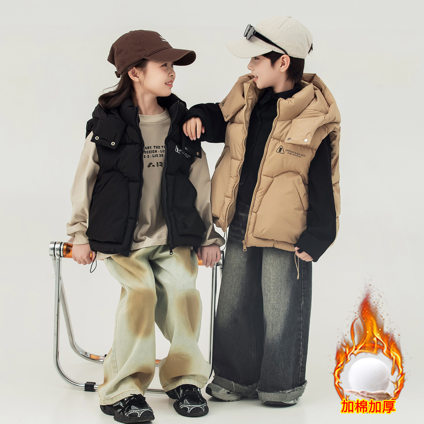 (校服神器)2025新款儿童棉马甲秋冬款马夹男女童中小童厚外套2