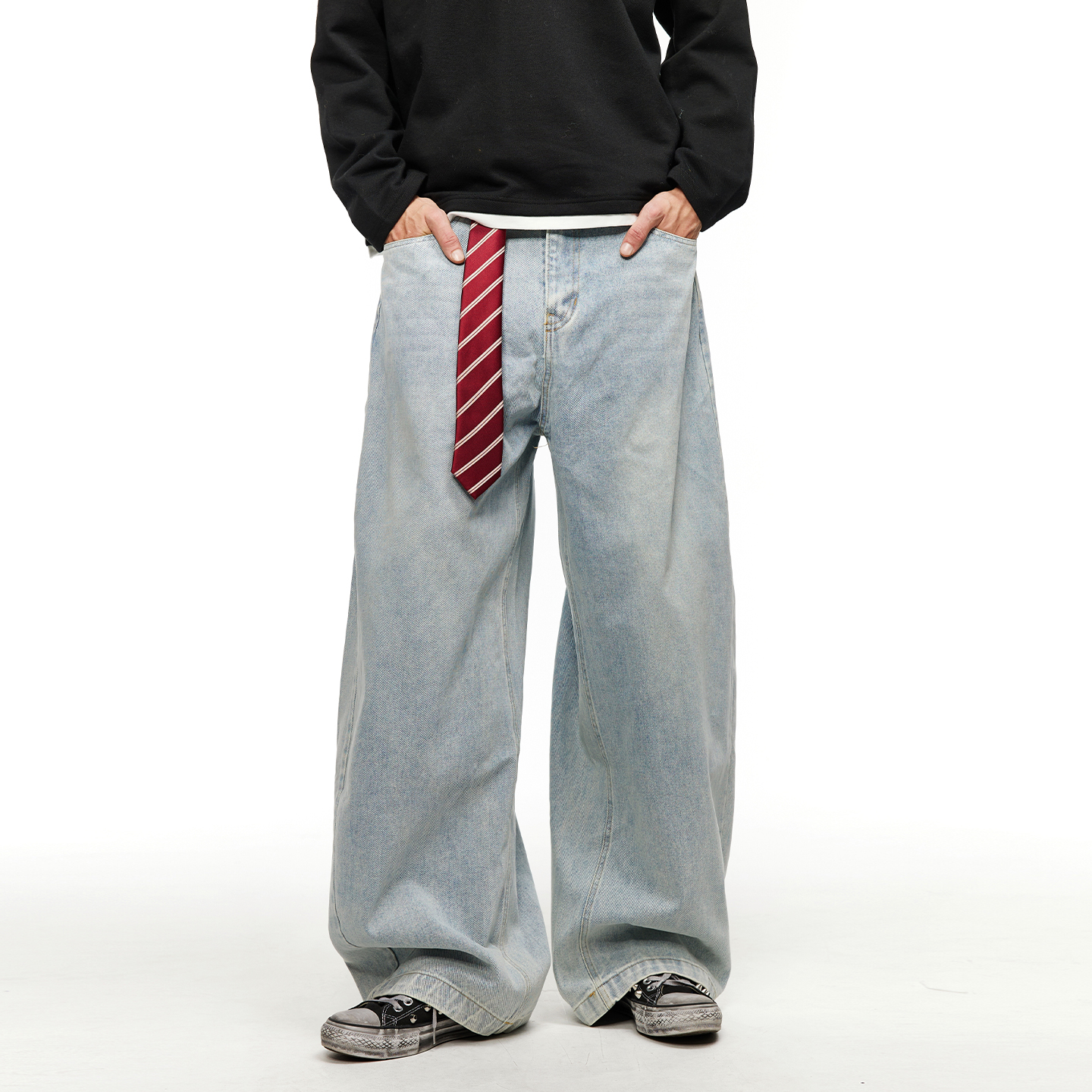 男道美式复古垂感拖地牛仔裤男潮牌痞帅高级感弯刀裤情侣裤子潮